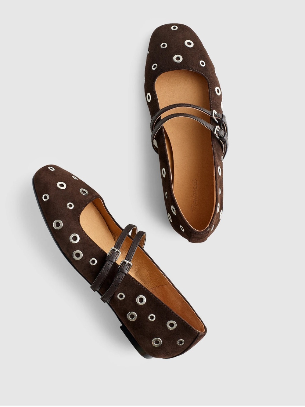 NEW Madewell The Greta Double-Strap Ballet Flat Dark Carob Brown Eyelet 9 NX037
